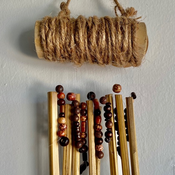 12” x 5” Rear View Mirror Wind-chime Made of Bamboo and Beads - Picture 1 of 4